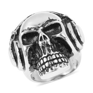 Black Oxidized Stainless Skull / Headphone Ring